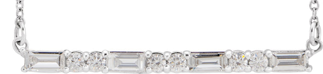 14K Gold Straight Baguette Natural Diamond Accented Bar Necklace – 1/2 CTW - White Gold