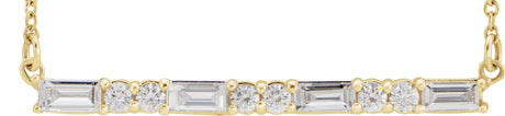 14K Gold Straight Baguette Natural Diamond Accented Bar Necklace – 1/2 CTW - Yellow Gold