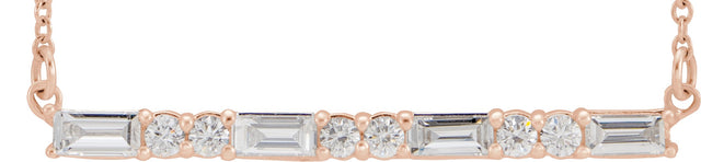 14K Gold Straight Baguette Natural Diamond Accented Bar Necklace – 1/2 CTW - Rose Gold