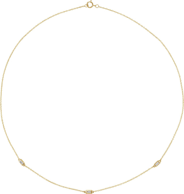 14K Gold Straight Baguette Natural Diamond Baguette Station Necklace - Yellow Gold