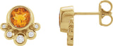 14K Gold Round Natural Citrine Accented Bezel-Set Earrings - Yellow Gold