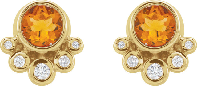 14K Gold Round Natural Citrine Accented Bezel-Set Earrings - Yellow Gold - view 2