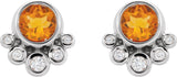 Platinum Round Natural Citrine Accented Bezel-Set Earrings - view 2