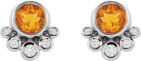 Platinum Round Natural Citrine Accented Bezel-Set Earrings - view 2
