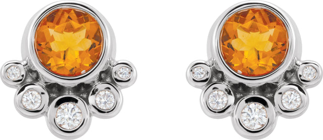 Platinum Round Natural Citrine Accented Bezel-Set Earrings - view 2