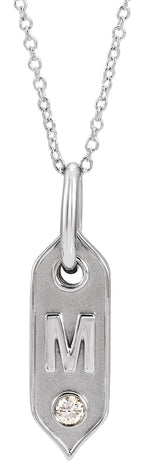 14K Gold Round Natural Diamond Initial Necklace - White Gold