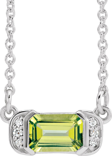 14K Gold Emerald Natural Peridot Accented Bar Necklace - White Gold