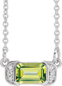 Platinum Emerald Natural Peridot Accented Bar Necklace