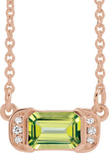 14K Gold Emerald Natural Peridot Accented Bar Necklace - Rose Gold