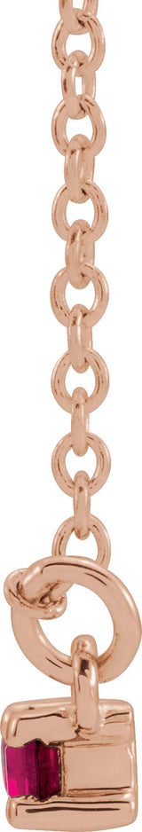 14K Gold Straight Baguette Lab-Grown Ruby Accented Bar Necklace - Rose Gold - view 2