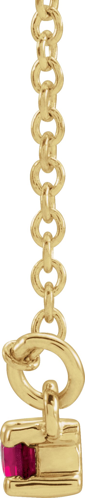 14K Gold Straight Baguette Lab-Grown Ruby Accented Bar Necklace - Yellow Gold - view 2