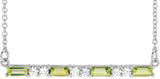 Platinum Straight Baguette Natural Peridot Accented Bar Necklace