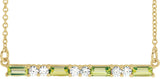 14K Gold Straight Baguette Natural Peridot Accented Bar Necklace - Yellow Gold