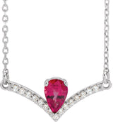 Platinum Pear Lab-Grown Ruby Accented V Necklace