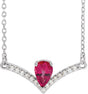 Platinum Pear Lab-Grown Ruby Accented V Necklace