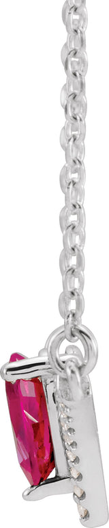 Platinum Pear Lab-Grown Ruby Accented V Necklace - view 2