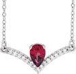 14K Gold Pear Natural Mozambique Garnet Accented V Necklace - White Gold