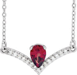 Platinum Pear Natural Mozambique Garnet Accented V Necklace