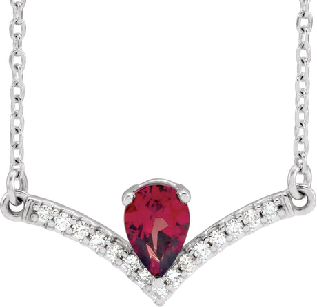 Platinum Pear Natural Mozambique Garnet Accented V Necklace