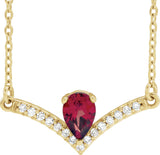 14K Gold Pear Natural Mozambique Garnet Accented V Necklace - Yellow Gold