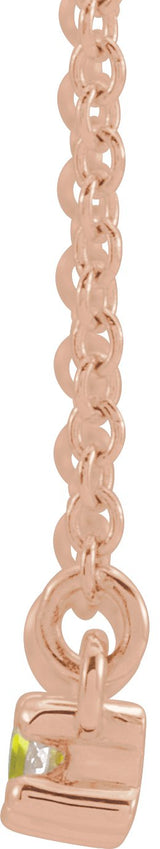 14K Gold Straight Baguette Natural Peridot Accented Bar Necklace – 1/8 CTW - Rose Gold - view 2