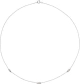 14K Gold Straight Baguette Natural Diamond Baguette Station Necklace - White Gold