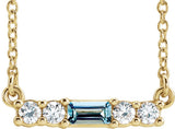 14K Gold Straight Baguette Natural Aquamarine Accented Bar Necklace – 1/8 CTW - Yellow Gold