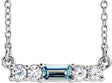 14K Gold Straight Baguette Natural Aquamarine Accented Bar Necklace – 1/8 CTW - White Gold