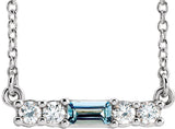 Platinum Straight Baguette Natural Aquamarine Accented Bar Necklace – 1/8 CTW