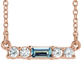 14K Gold Straight Baguette Natural Aquamarine Accented Bar Necklace – 1/8 CTW - Rose Gold