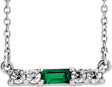 Platinum Straight Baguette Natural Emerald Accented Bar Necklace – 1/8 CTW