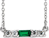 Platinum Straight Baguette Lab-Grown Emerald Accented Bar Necklace – 1/8 CTW