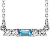 14K Gold Straight Baguette Natural Blue Zircon Accented Bar Necklace - White Gold
