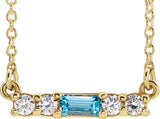14K Gold Straight Baguette Natural Blue Zircon Accented Bar Necklace - Yellow Gold