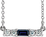 Platinum Straight Baguette Natural Blue Sapphire Accented Bar Necklace – 1/8 CTW