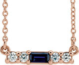 14K Gold Straight Baguette Lab-Grown Blue Sapphire Accented Bar Necklace – 1/8 CTW - Rose Gold