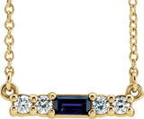 14K Gold Straight Baguette Natural Blue Sapphire Accented Bar Necklace – 1/8 CTW - Yellow Gold