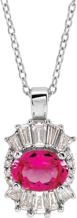 Platinum Oval Natural Pink Tourmaline Halo-Style Necklace or Pendant