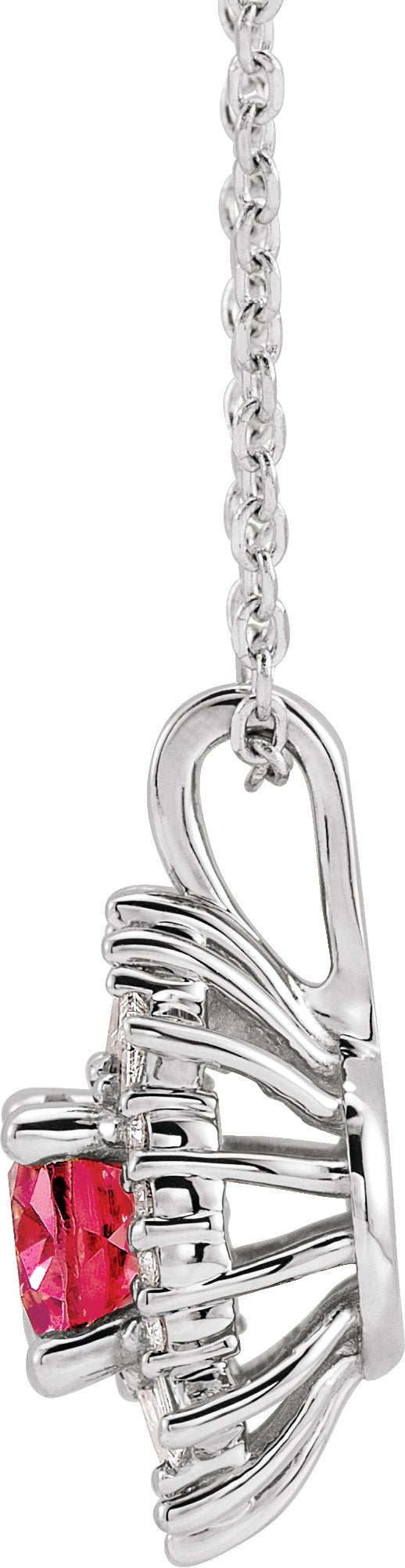 Platinum Oval Natural Pink Tourmaline Halo-Style Necklace or Pendant - view 2