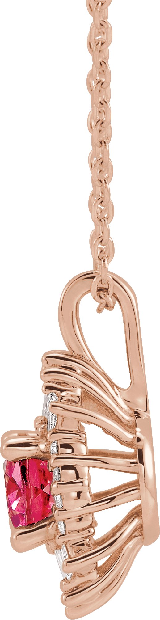 14K Gold Oval Natural Pink Tourmaline Halo-Style Necklace or Pendant - Rose Gold - view 2