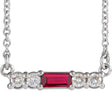 Platinum Straight Baguette Natural Ruby Accented Bar Necklace – 1/8 CTW