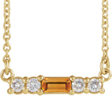 14K Gold Straight Baguette Natural Citrine Accented Bar Necklace – 1/8 CTW - Yellow Gold