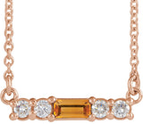 14K Gold Straight Baguette Natural Citrine Accented Bar Necklace – 1/8 CTW - Rose Gold