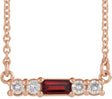 14K Gold Straight Baguette Natural Mozambique Garnet Accented Bar Necklace – 1/8 CTW - Rose Gold