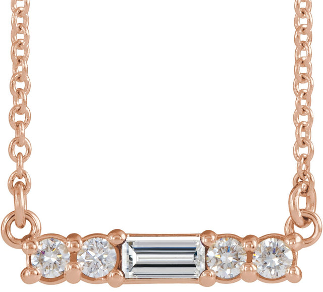 14K Gold Straight Baguette Natural Diamond Accented Bar Necklace – 1/4 CTW - Rose Gold