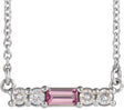Platinum Straight Baguette Natural Pink Tourmaline Accented Bar Necklace – 1/8 CTW