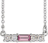 14K Gold Straight Baguette Natural Pink Tourmaline Accented Bar Necklace – 1/8 CTW - White Gold