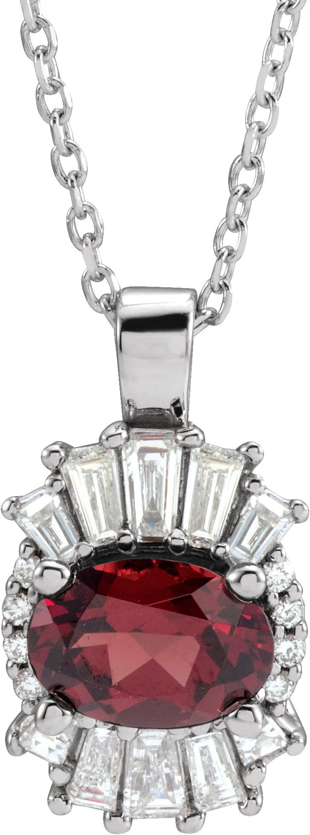 Platinum Oval Natural Mozambique Garnet Halo-Style Necklace or Pendant