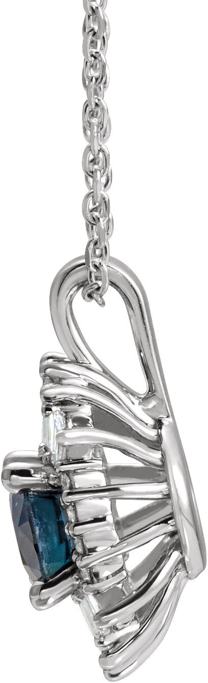 Platinum Oval Natural Blue Sapphire Halo-Style Necklace or Pendant - view 2