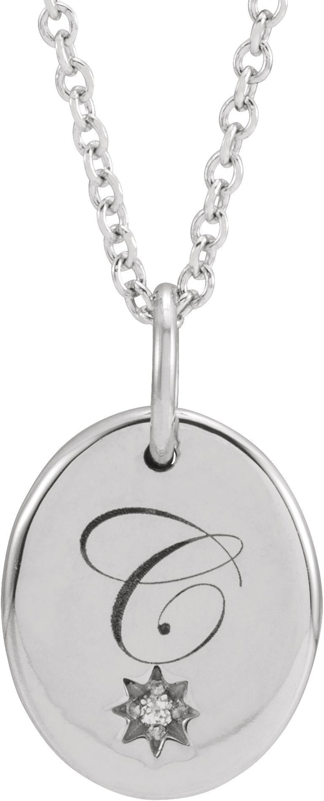 14K Gold Engravable Accented Necklace – 11x9mm - White Gold - view 3